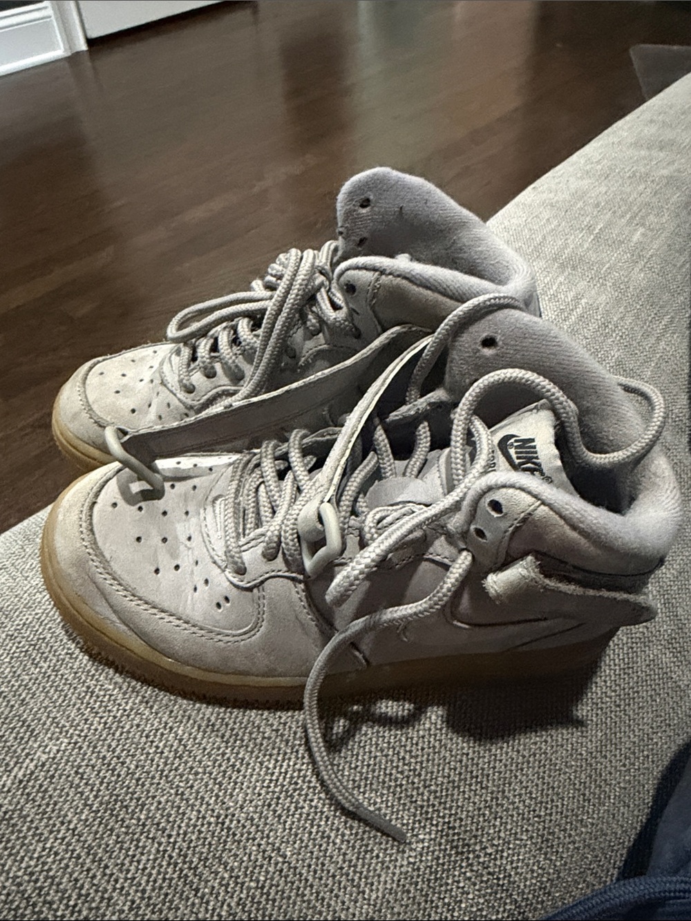 Nike Kids Light Gray High-Top Sneakers with Gum Sole